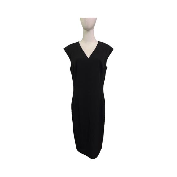 NWT Lauren Ralph Lauren Black Sheath Dress Size 10 Cap Sleeve V-Neck $99 - Picture 1 of 8